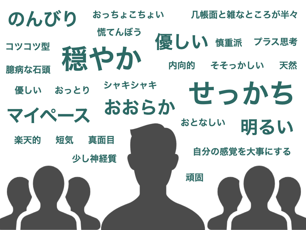 穏やか　せっかち　マイペース　おおらか　明るい