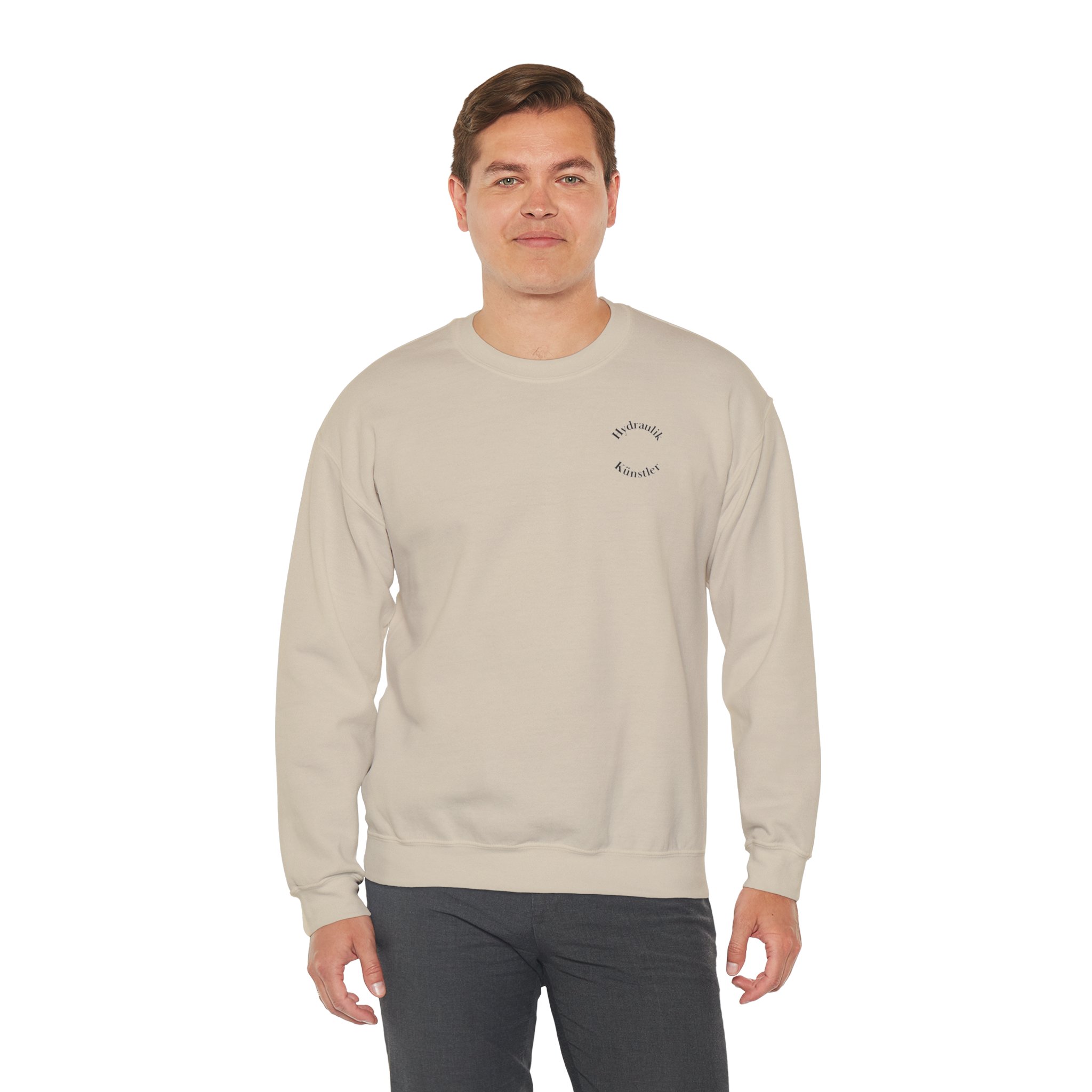 Beiger Feuerwehr-Pullover ohne Kapuze für Damen und Herren. Klassisches Unisex-Sweatshirt als Geschenkidee für Feuerwehrleute.