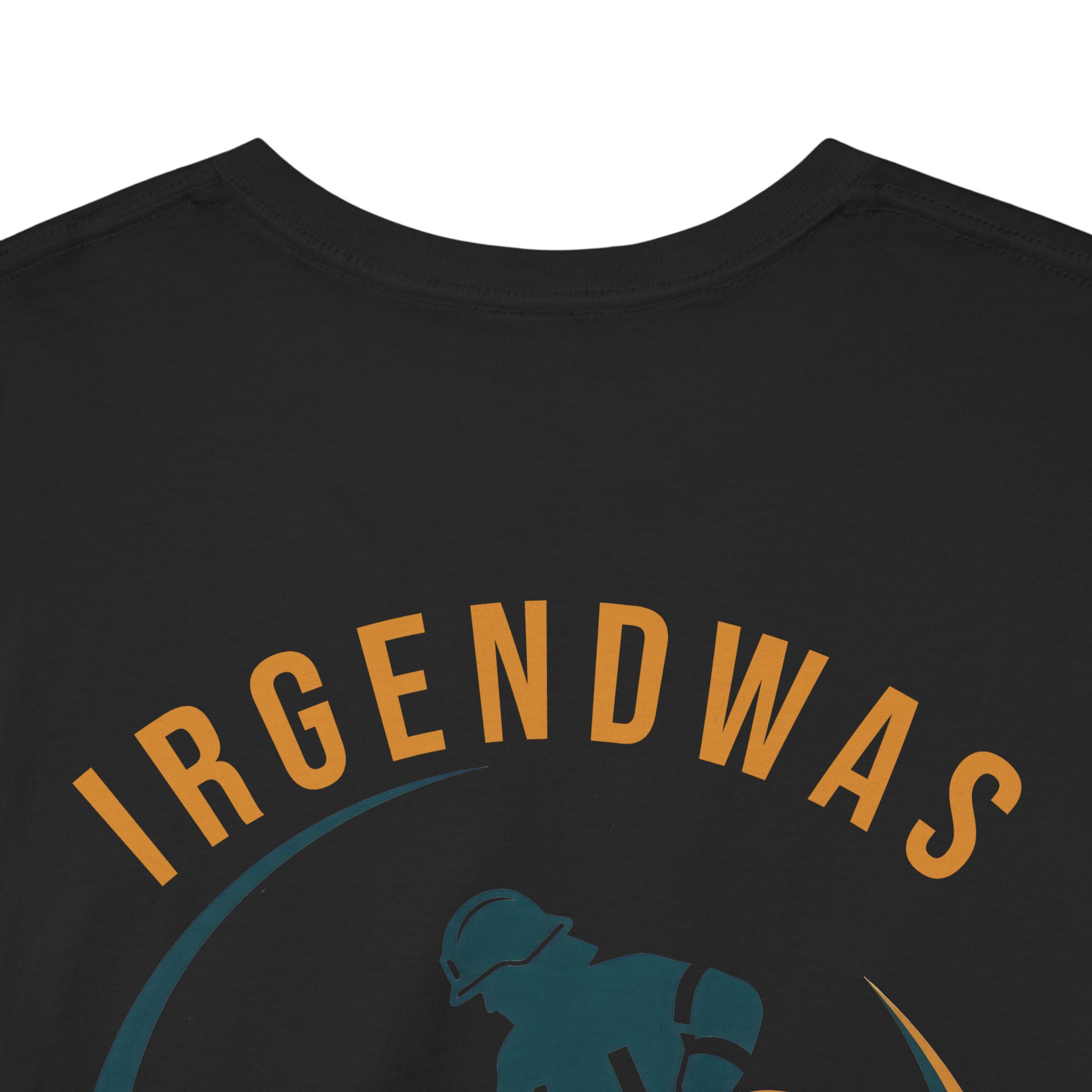 schwarzes Feuerwehr T-Shirt mit Irgendwas ist ja immer THL VU Rückenprint.