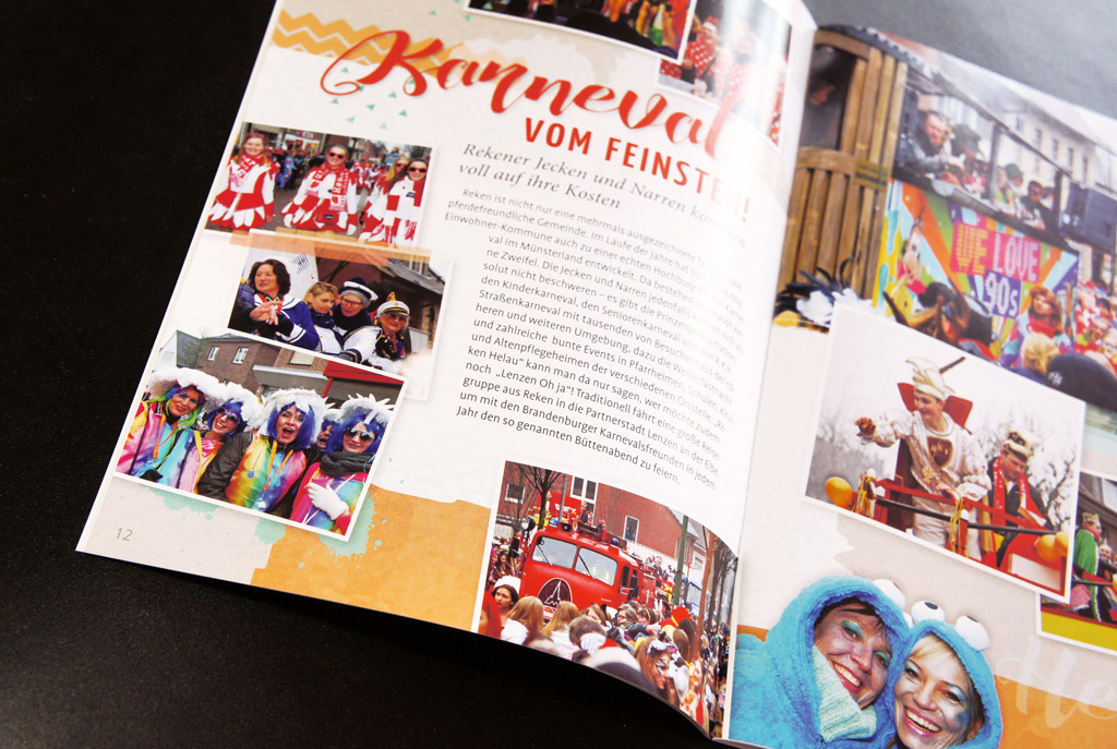 Doppelseite eines Stadtmarketing-Magazins zum Thema Karneval
