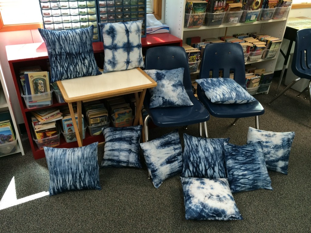 Projects from Camp Sew Creative. Shibori dyed fabrics made into pillows. 2014