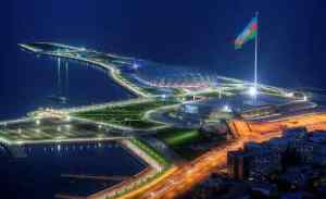 Il National Flag Square, uno dei punti panoramici di Baku e il Crystal Hall, arena coperta situata sulla costa cittadina,costruita per ospitare la 57ª edizione dell'Eurovision Song Contest nel 2012