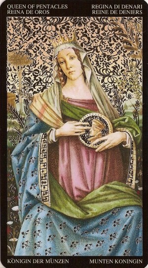 Reine de Deniers - Tarot Doré de Botticelli