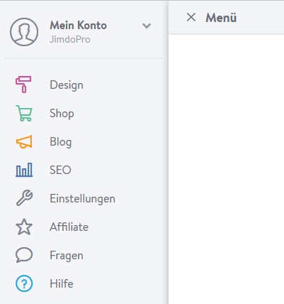 Menüführung im Jimdo Konto