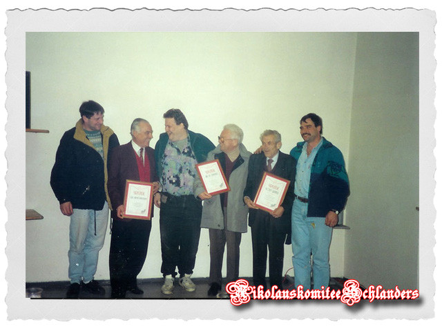 Verleihung Ehrenurkunde 02.12.1994 v.l.n.r. Markus Tumler, Dr. Armin Pinggera, Martin Schuster, Alois Gamper, Josef Grüner und Markus Tappeiner