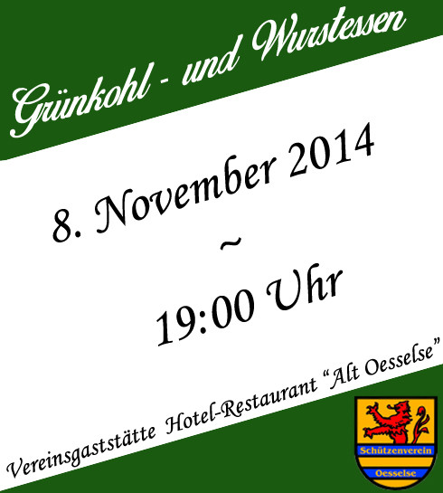 Grünkohl- und Wurstessen am 8. November um 19:00 Uhr!