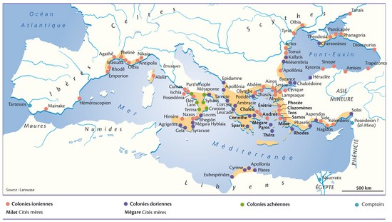Colonisation grecque en Méditerranée / source Larousse sur le net