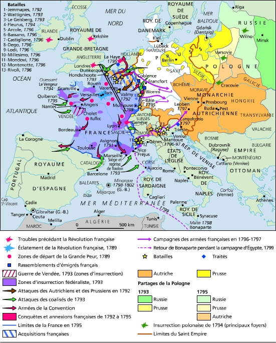 L'Europe de 1 789 à 1 795 / source Larousse sur le net