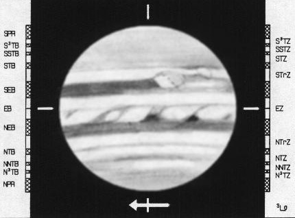 Jupiter – Zeichnung des Riesenplaneten mit Blick auf den Großen Roten Fleck (GRF) am C14 der Volkssternwarte Marburg.