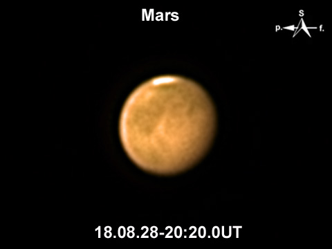 Mars  / 127/1200mm – Refraktor (mit 2,2-fach Barlowlinse = F 2640mm) mit Alccd5L-IIc Mond- und Planetenkamera