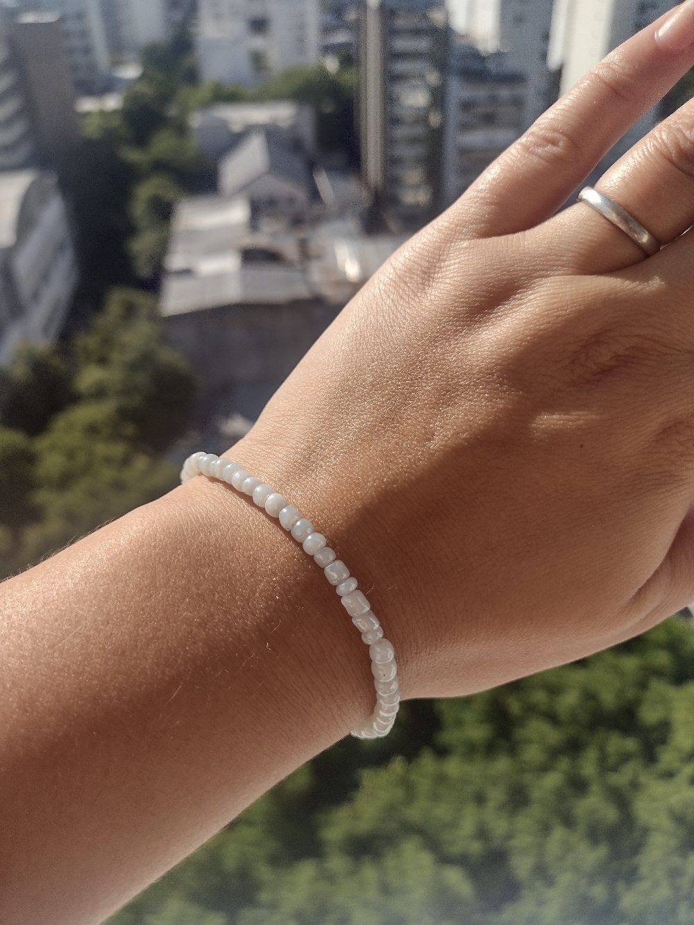 Pulsera, Tanza elástica y mostacillas, agarre de acero $250
