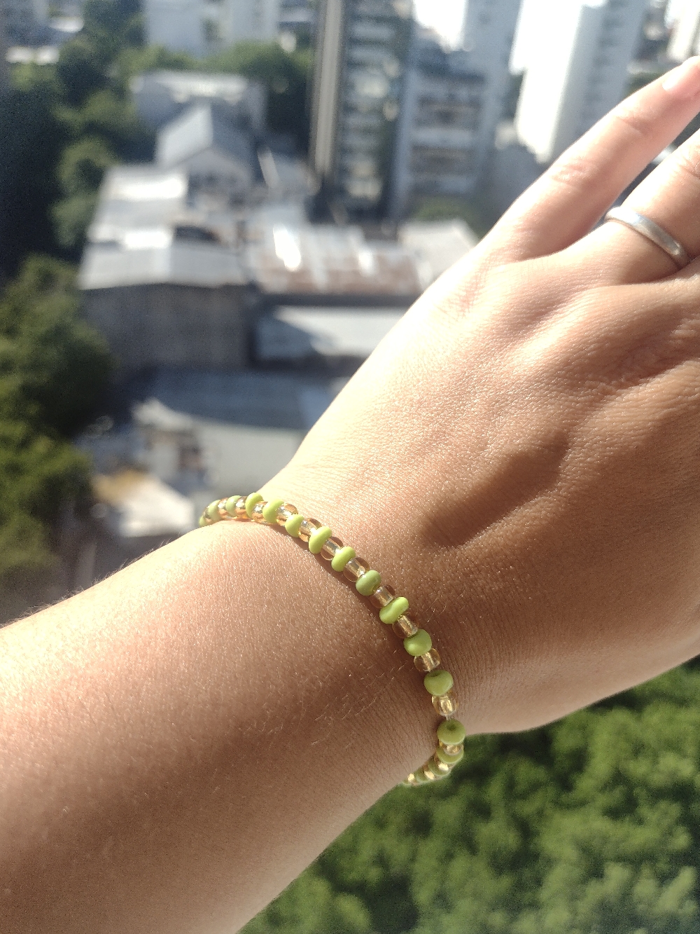 Pulsera, Tanza elástica y mostacillas, agarre de acero $250