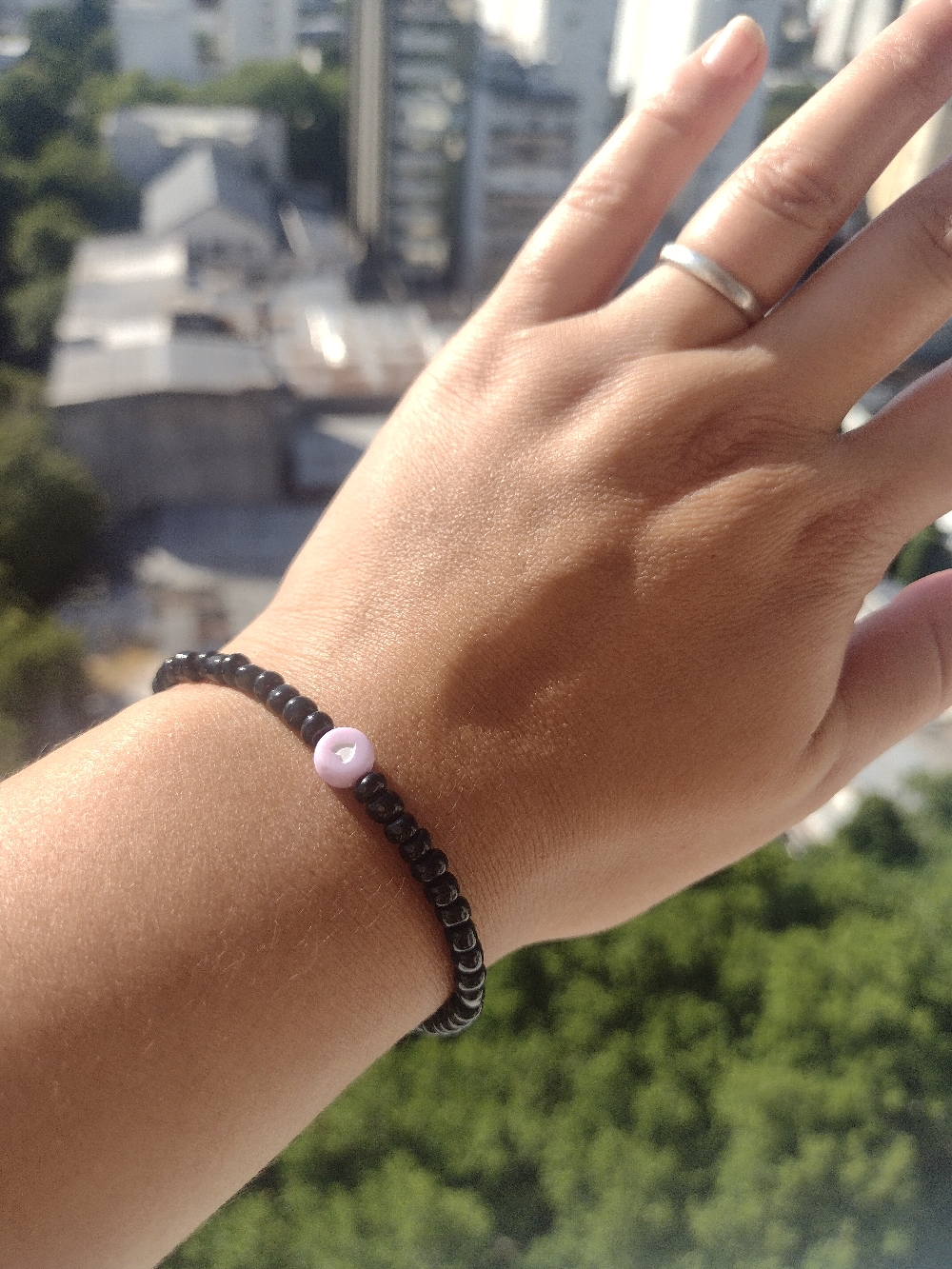 Pulsera, Tanza elástica y mostacillas, agarre de acero $250