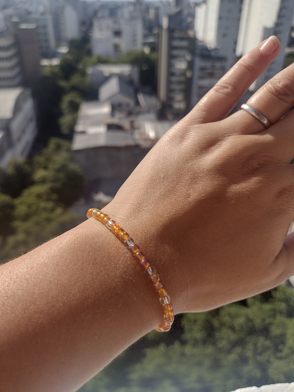 Pulsera, Tanza elástica y mostacillas, agarre de acero $250