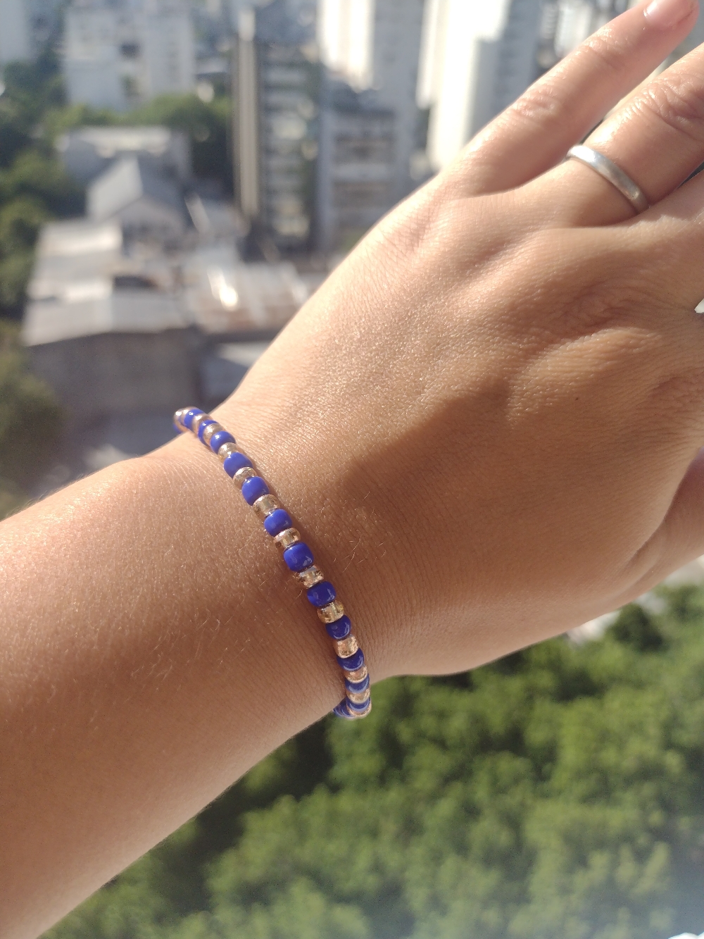 Pulsera, Tanza elástica y mostacillas, agarre de acero $250