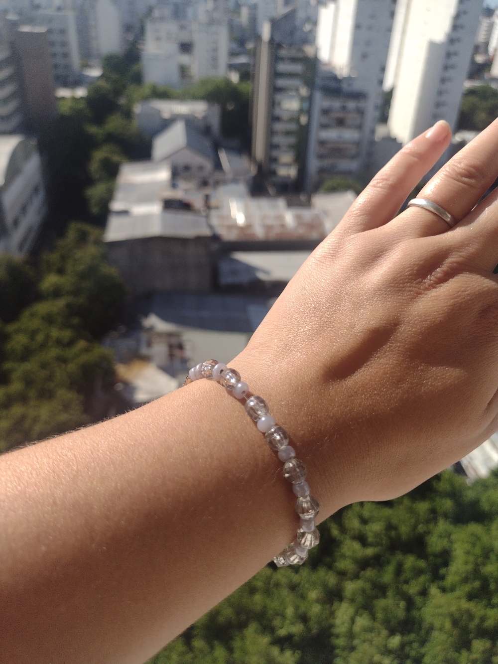 Pulsera, Tanza elástica y mostacillas, agarre de acero $250