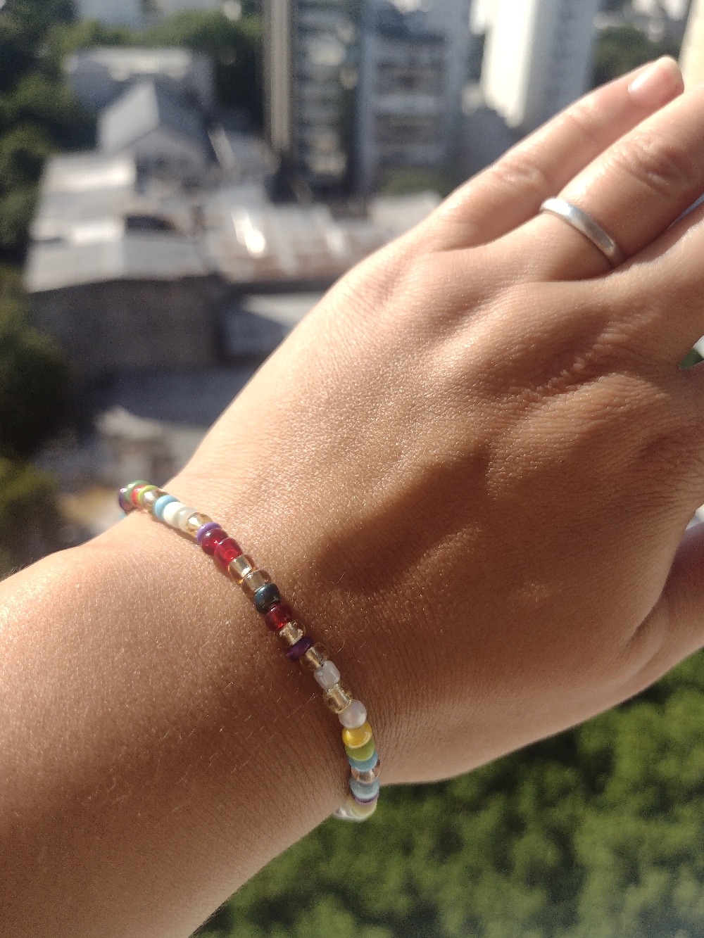 Pulsera, Tanza elástica y mostacillas, agarre de acero $250