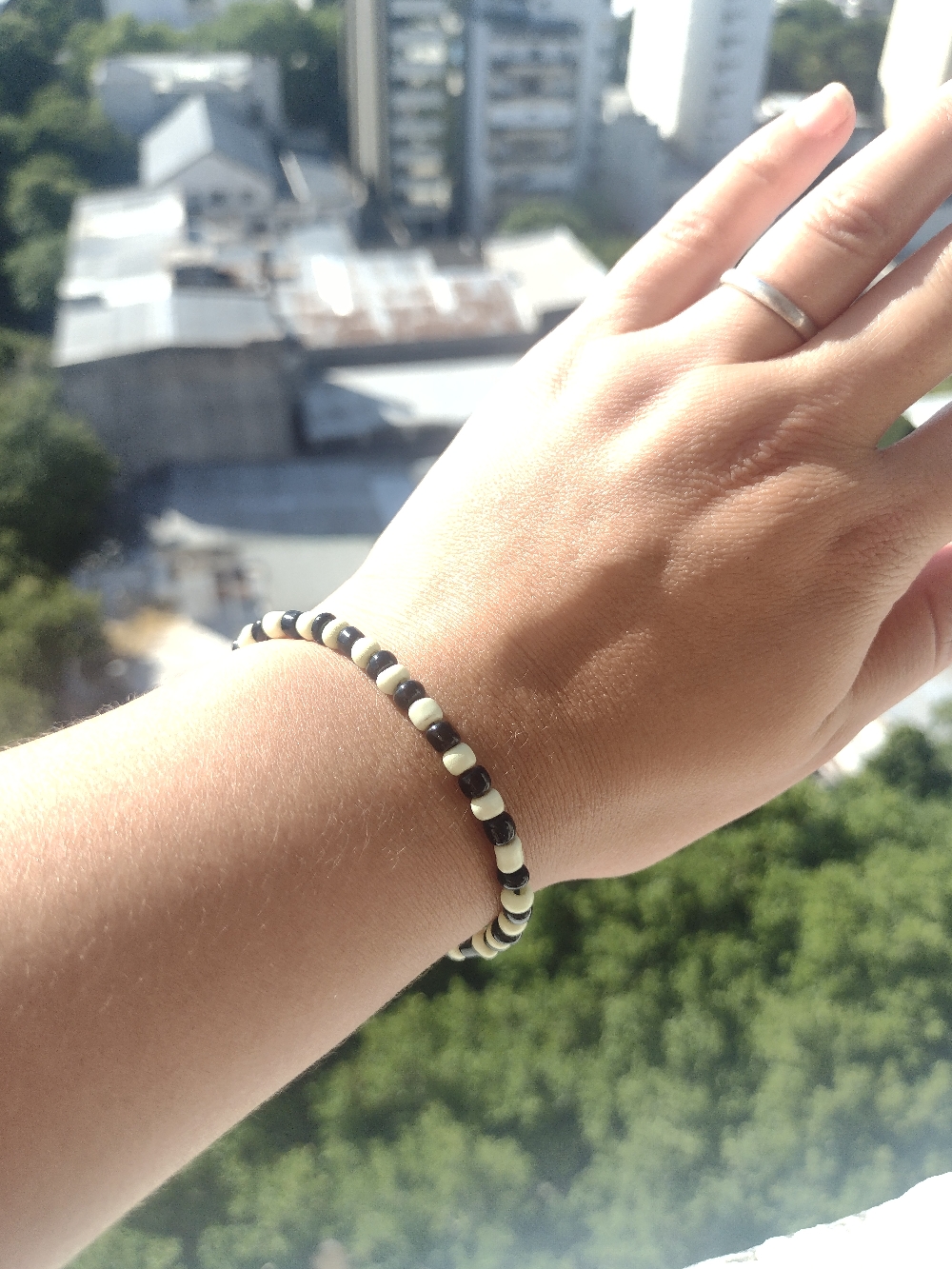 Pulsera, Tanza elástica y mostacillas, agarre de acero $250