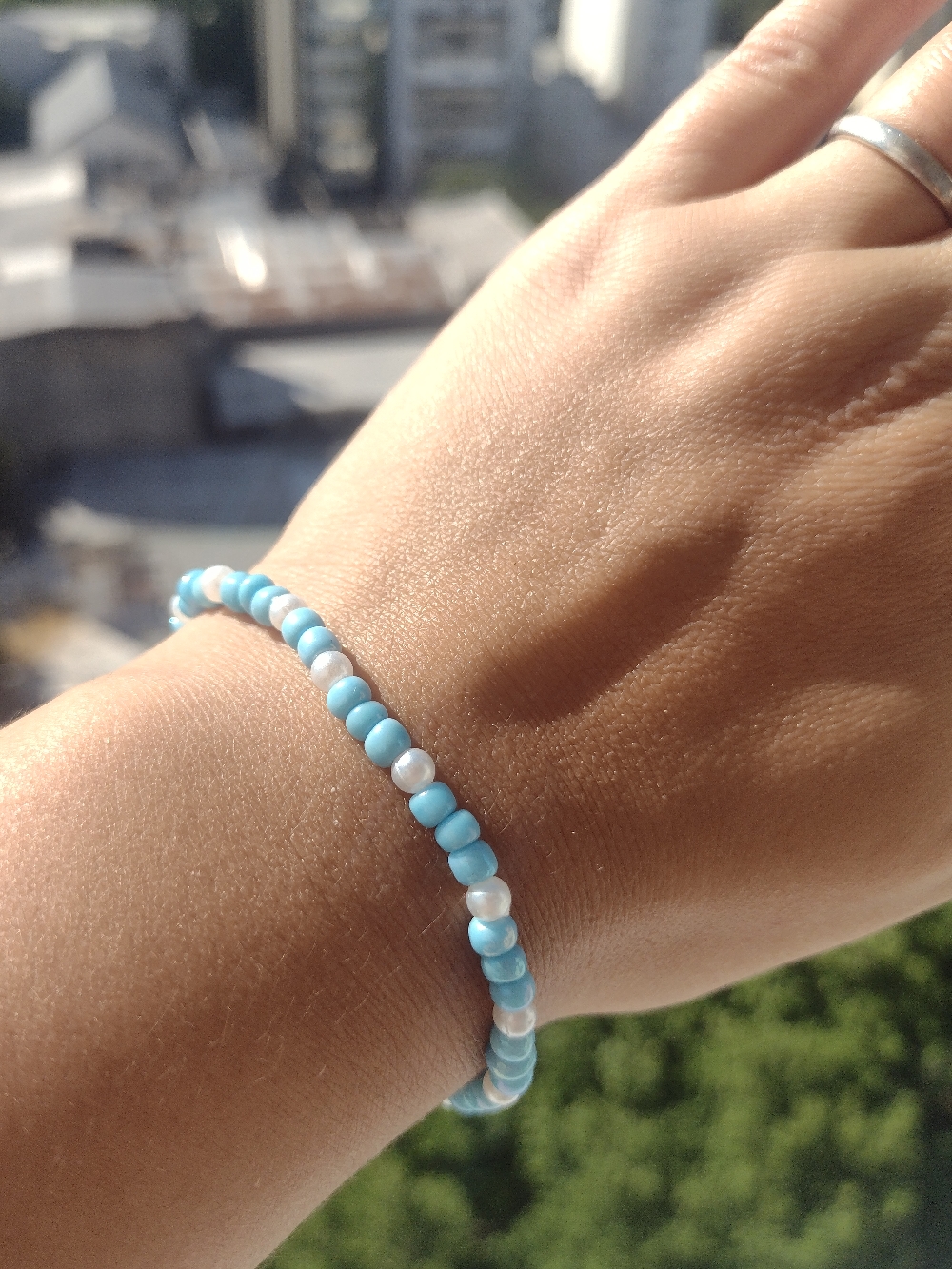 Pulsera, Tanza elástica y mostacillas, agarre de acero $250