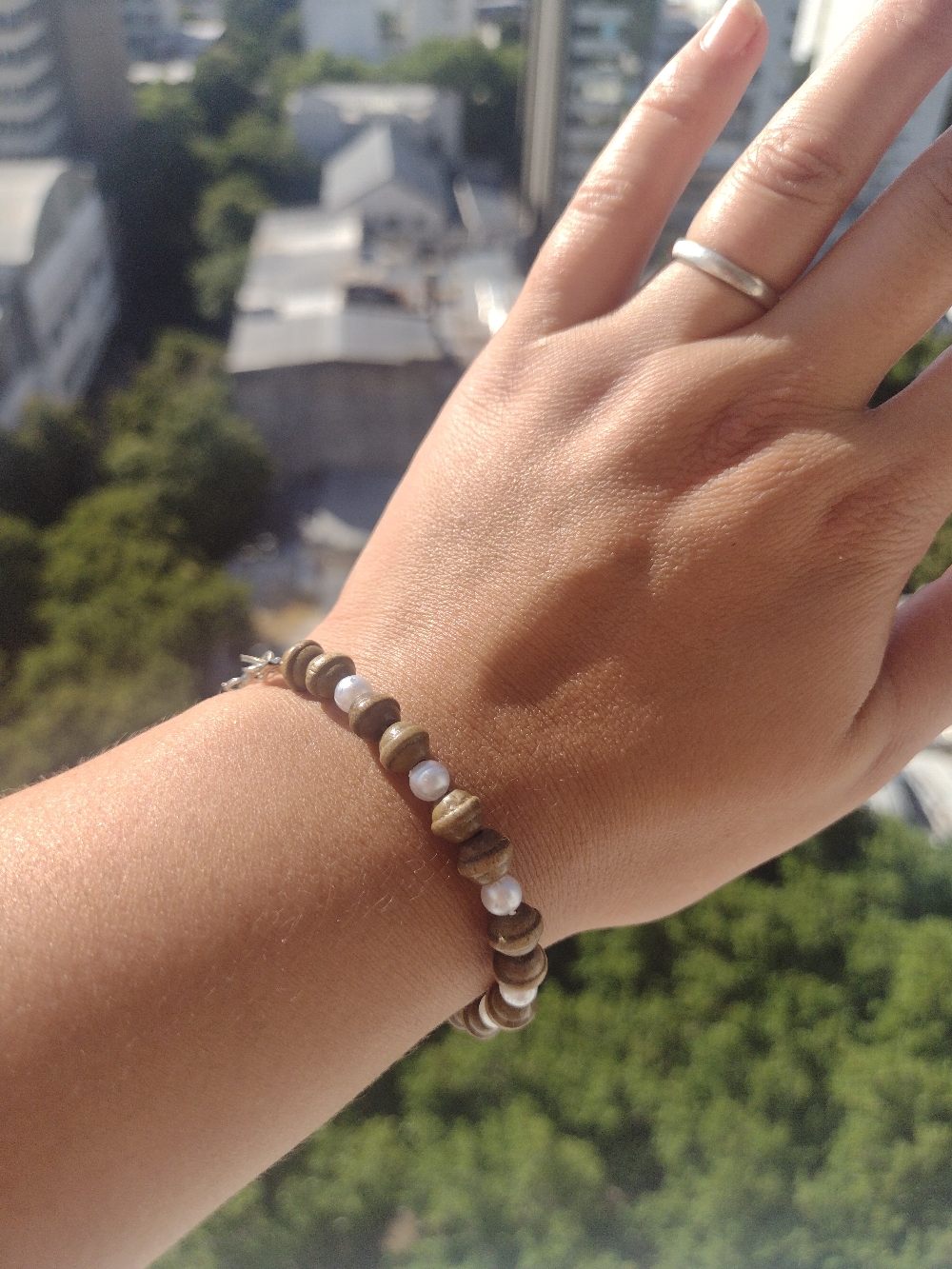 Pulsera, Tanza elástica y mostacillas, agarre de acero $250