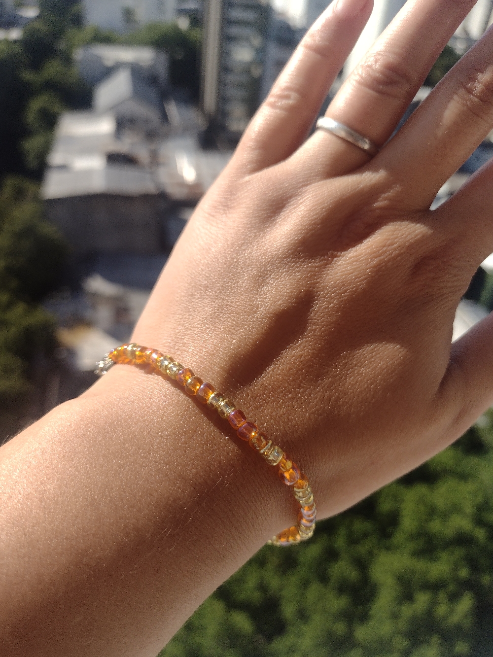 Pulsera, Tanza elástica y mostacillas, agarre de acero $250
