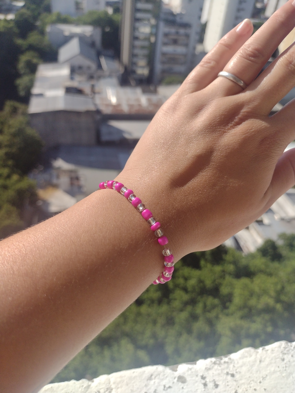 Pulsera, Tanza elástica y mostacillas, agarre de acero $250