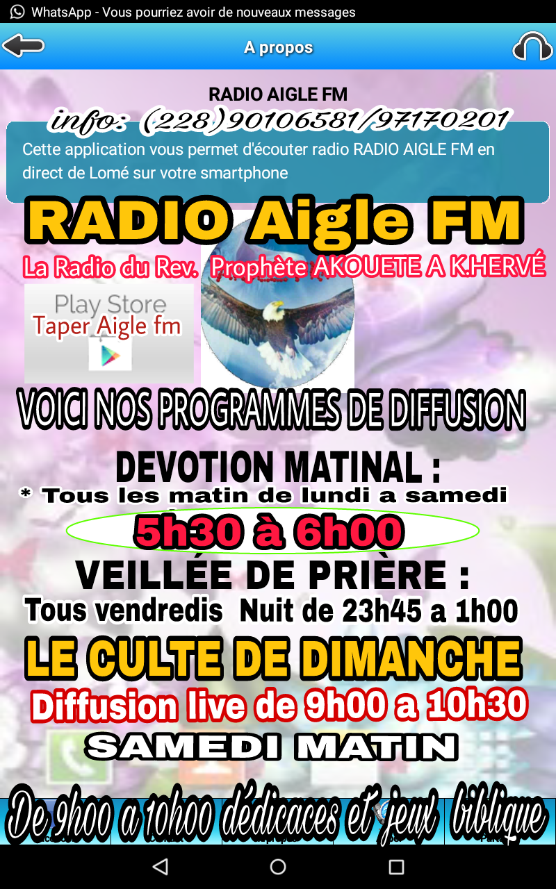 Voici les Programmes de la Radio Aigle FM . 
