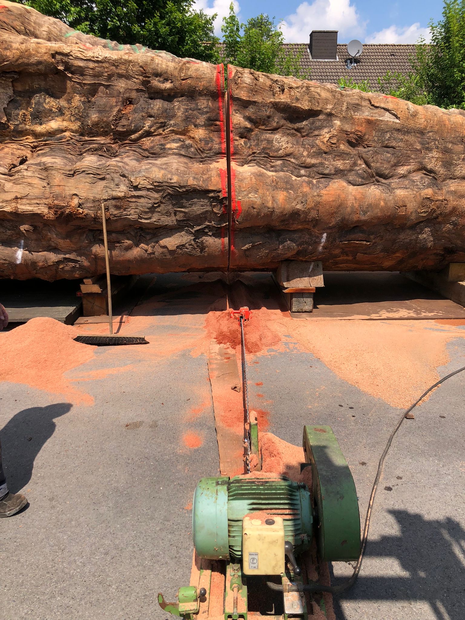 Cutting the log in half
