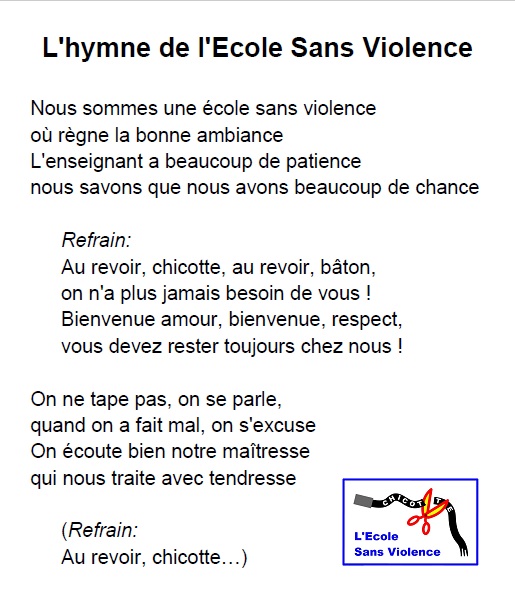 Les élèves de nos écoles de référence chantent l'hymne de L'Ecole Sans Violence 