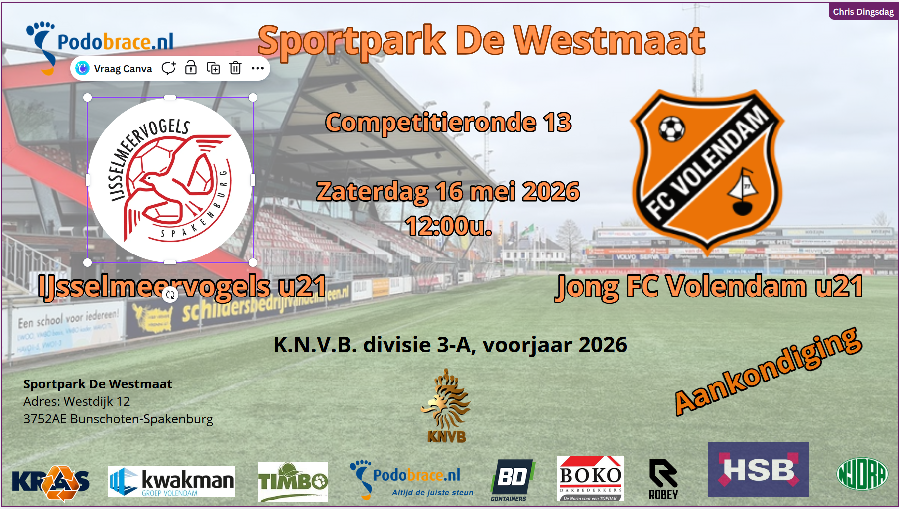 20260 (u21) aankondiging IJsselmeervogels-Jong FC Volendam 