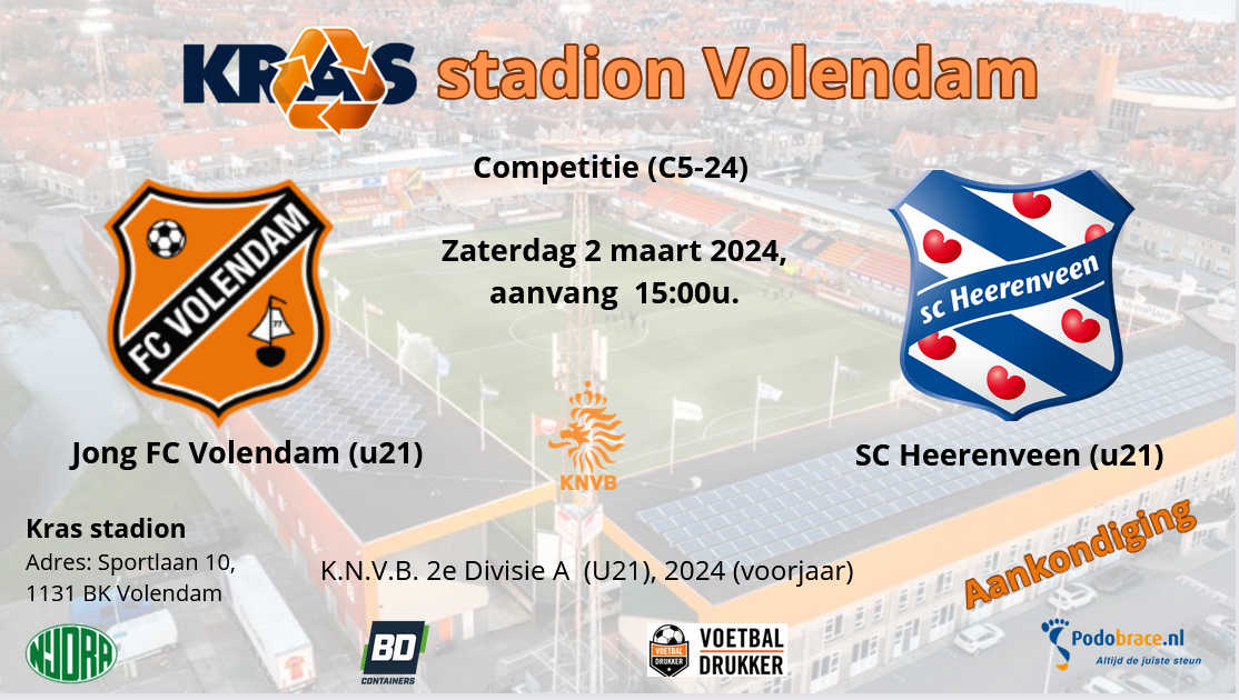 20240227 C5-24 aankondiging (u21) Jong FC Volendam-SC Heerenveen