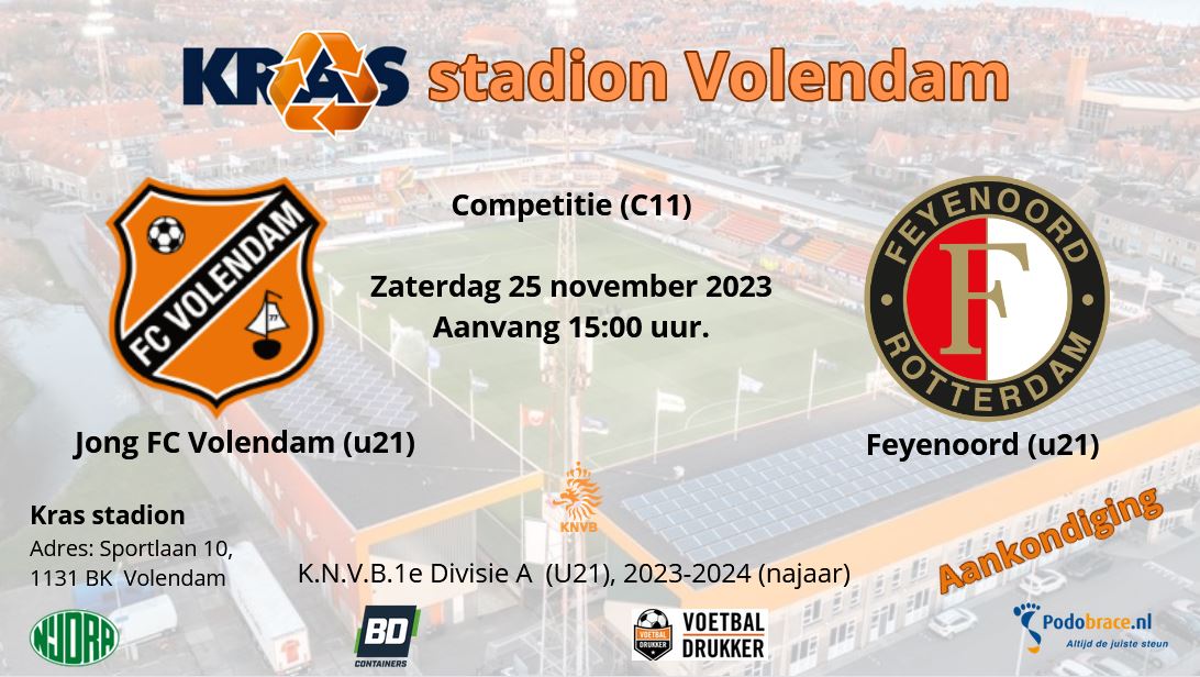 20231125 C11 (u21) Aankondiging Jong FC Volendam-Feyenoord