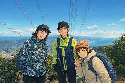 音羽山山頂より　青空と雪冠の比良山系がきれいで、澄んだ空気がとっても気持ちがいいです。も