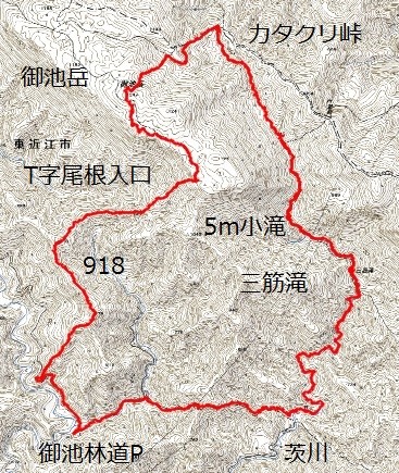 茨川~御池岳~T字尾根 ルート図
