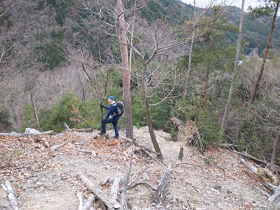 白石神社分岐を過ぎて砂利の急坂を下る辺りの、少し開けたところ。