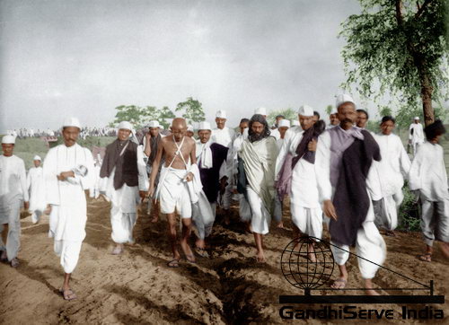 16 - Mahatma Gandhi and his Salt Satyagraha entourage, March 1930.