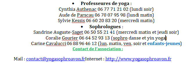 Contacts : Professeures de yoga et Sophrologues