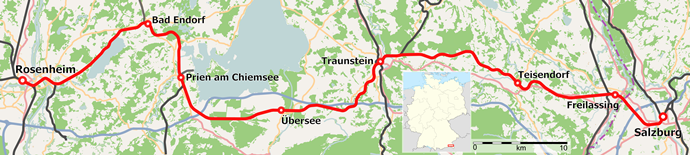 Detalle del tramo Rosenheim - Salzburgo