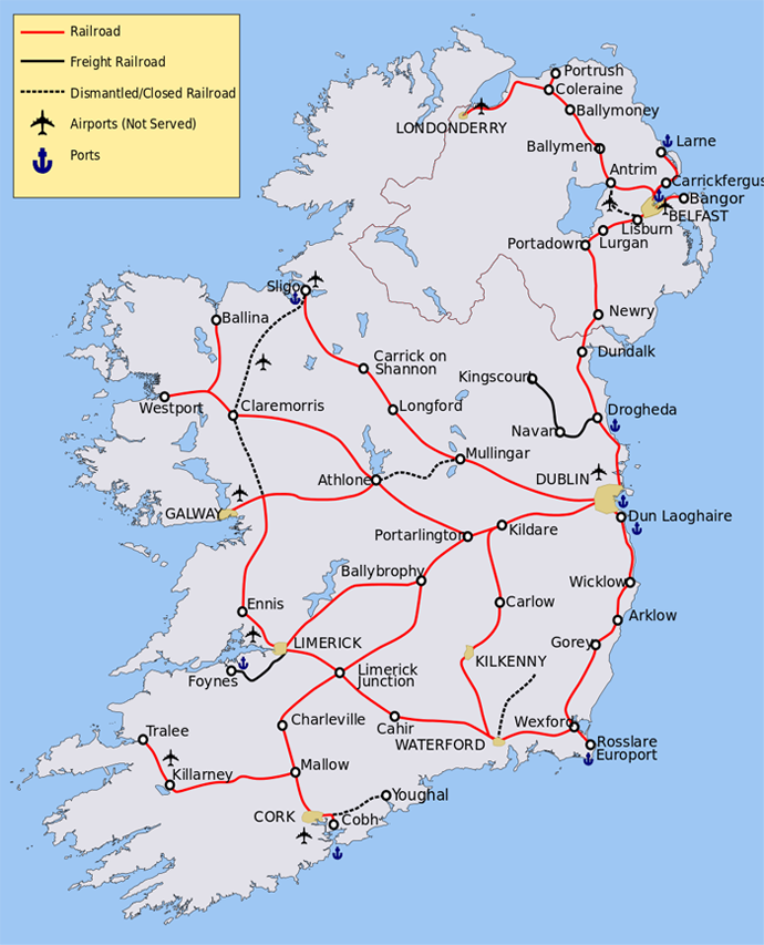 Líneas ferroviarias en Irlanda
