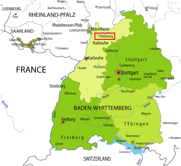 Región de Baden-Würtemberg. Situación de Heidelberg