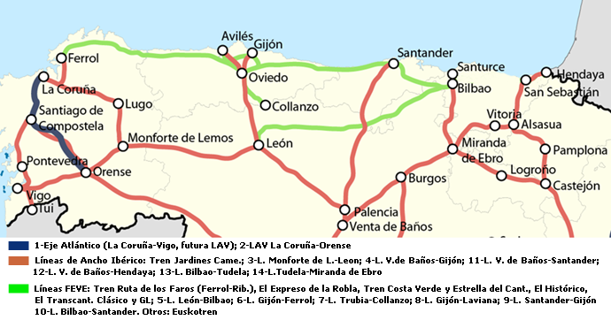 Líneas ferroviarias del NO de España