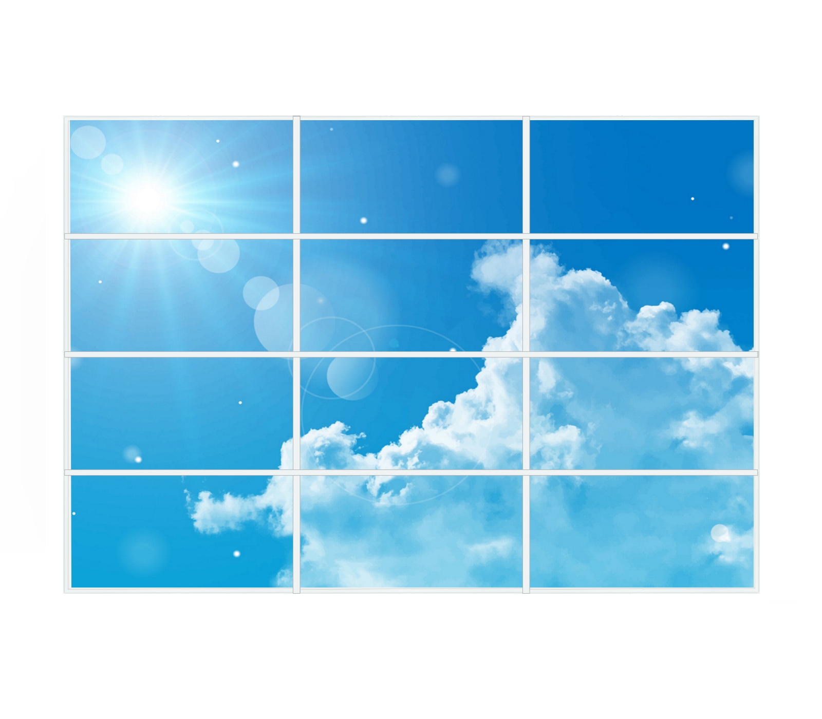 LED-Deckenhimmel 360x240 cm mit 12 großformatigen Panels – Tageslicht-Effekt 