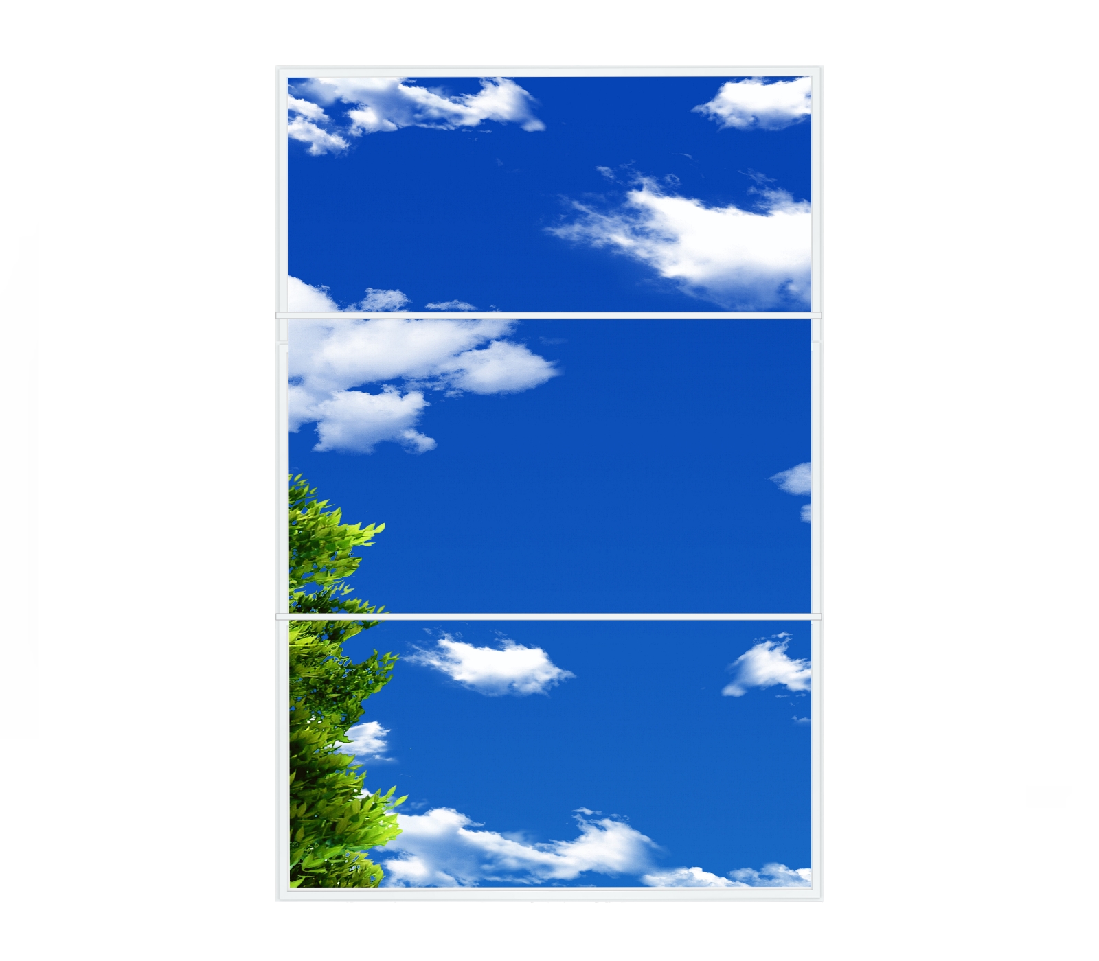 Aufbauvariante mit weißem Rahmen auf Betondecke – LED-Deckenhimmel im Format 1,80 x 1,20 m“