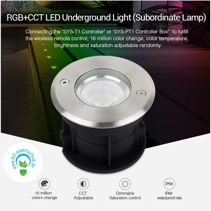 Aurora Core 5W RGB+CCT Bodeneinbaustrahler – kompakter LED-Spot mit Funk- & WLAN-Steuerung für den Außenbereich