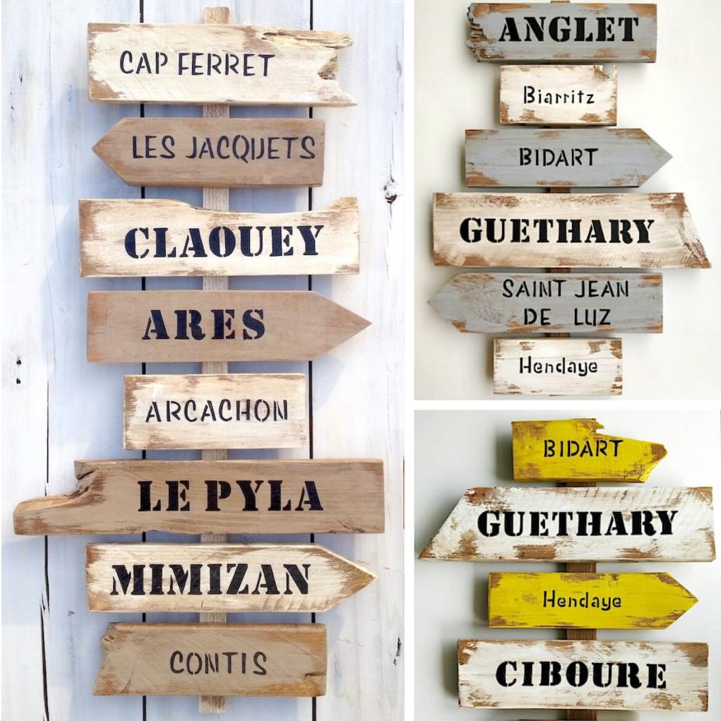 Collage panneaux directionnels personnalisables style bois flotté, pour une ambiance naturelle dans votre intérieur ou extérieur