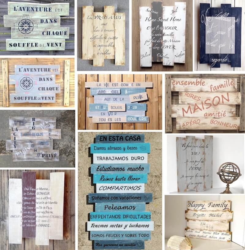 Montage de tableaux personnalisables à volonté, en bois de palette éco-responsable, pour décoration intérieure 