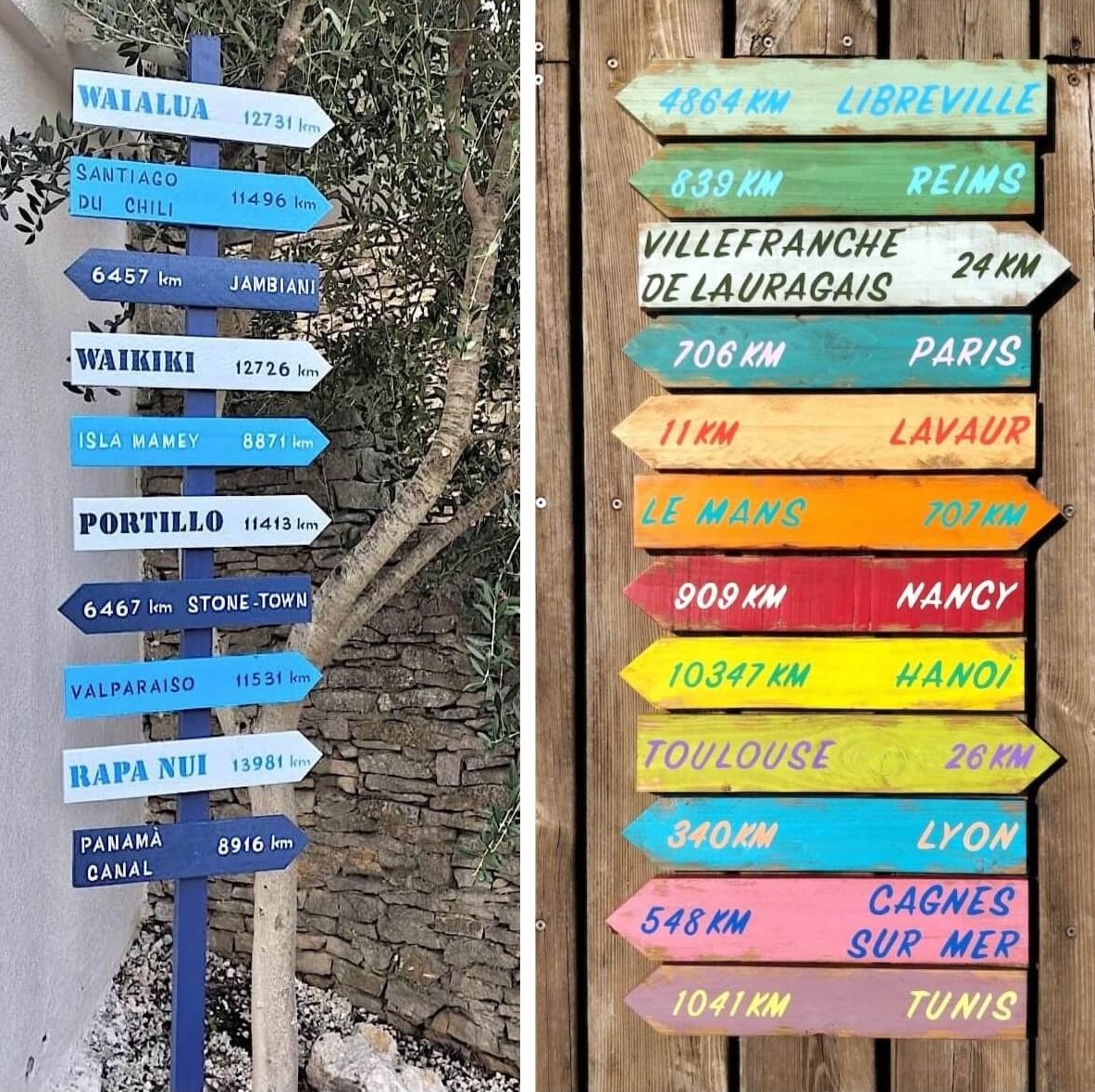 Montage de panneaux de direction fléchés, couleurs vives et texte personnalisables pour l'intérieur ou extérieur