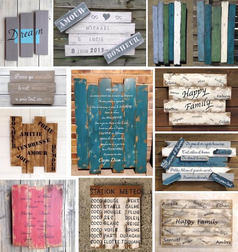Collage de tableaux en bois personnalisables, pour décoration, style moderne ou vintage, et inscriptions uniques