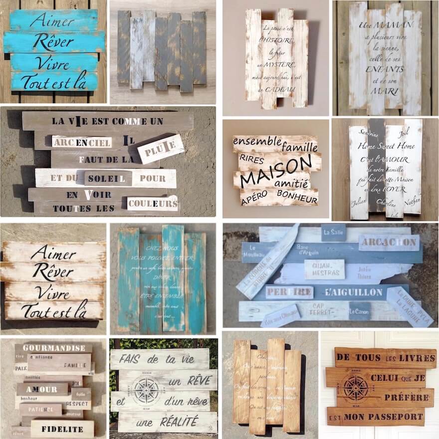 Composition de tableaux en bois personnalisés pour décorer ou offrir, citations peintes à la main, fabrication artisanale