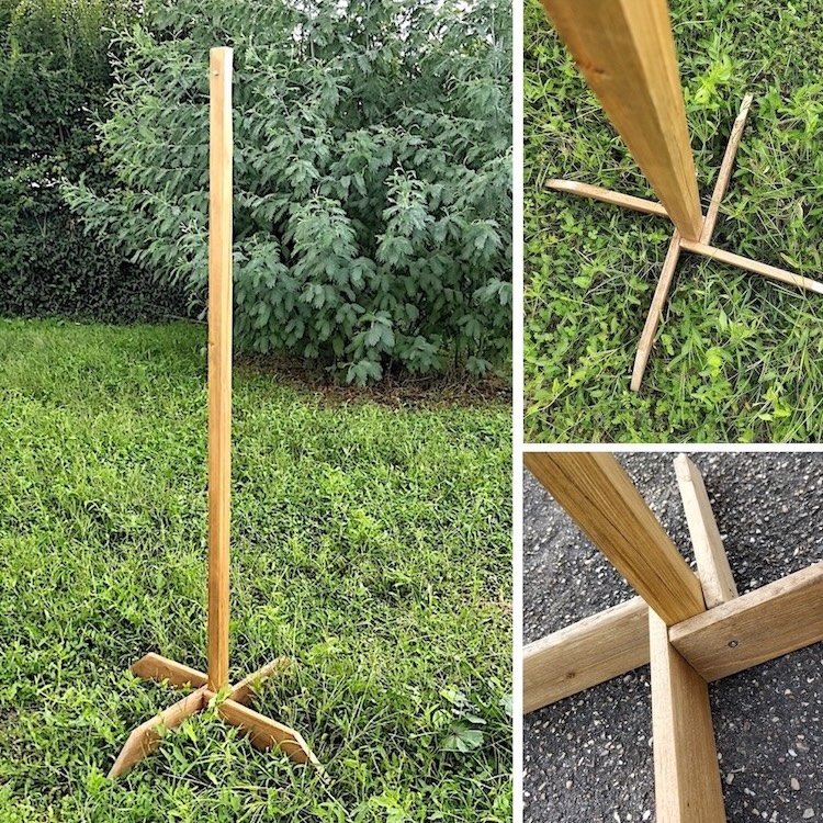 Collage de tasseau sur pied ou piquets en bois, pour fixer panneaux directionnels en intérieur ou extérieur